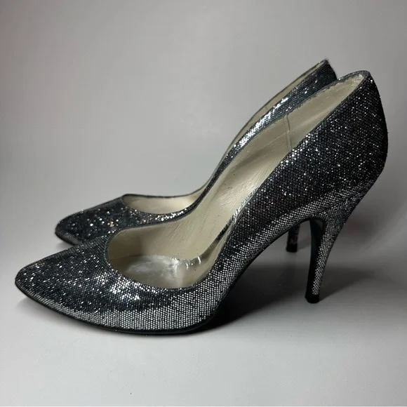 Stuart Weitzman Heels Pointed Toe Pumps Sparkle Glitter Bridal Glam Leather 8.5B - Picture 7 of 12